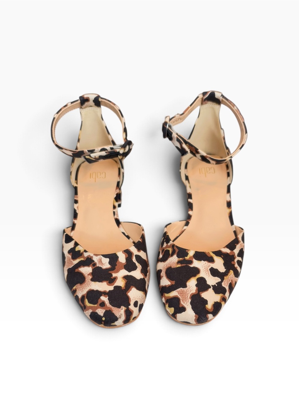CAbi Kiki Leopard Print Ankle Strap Block Heel Pumps